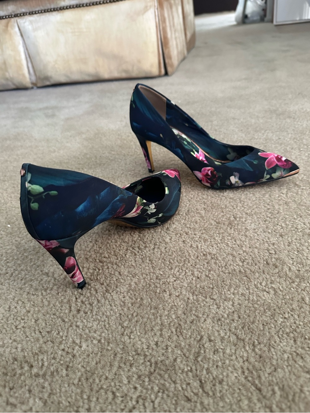 Ted Baker London Floral Pointed-Toe Stiletto Pumps - Navy with Pink Floral